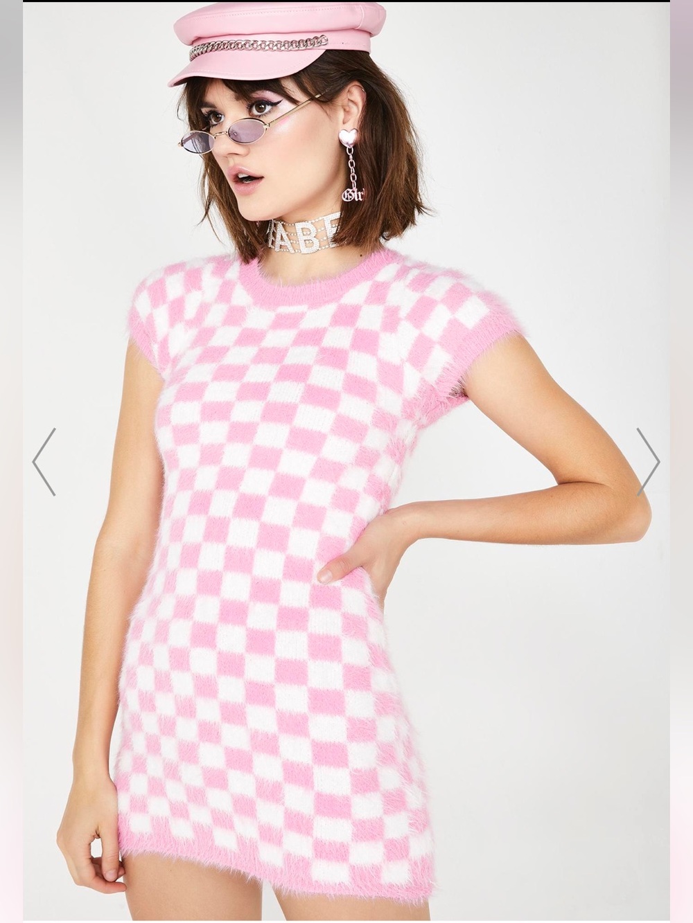 Sugar Thrillz Candyland OG Mini Dress S NWT Dolls Kill Pastel Fuzzy Checker Y2K - Picture 7 of 8